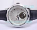 Replica Patek Philippe Geneve White Dial Black Leather Strap Watch